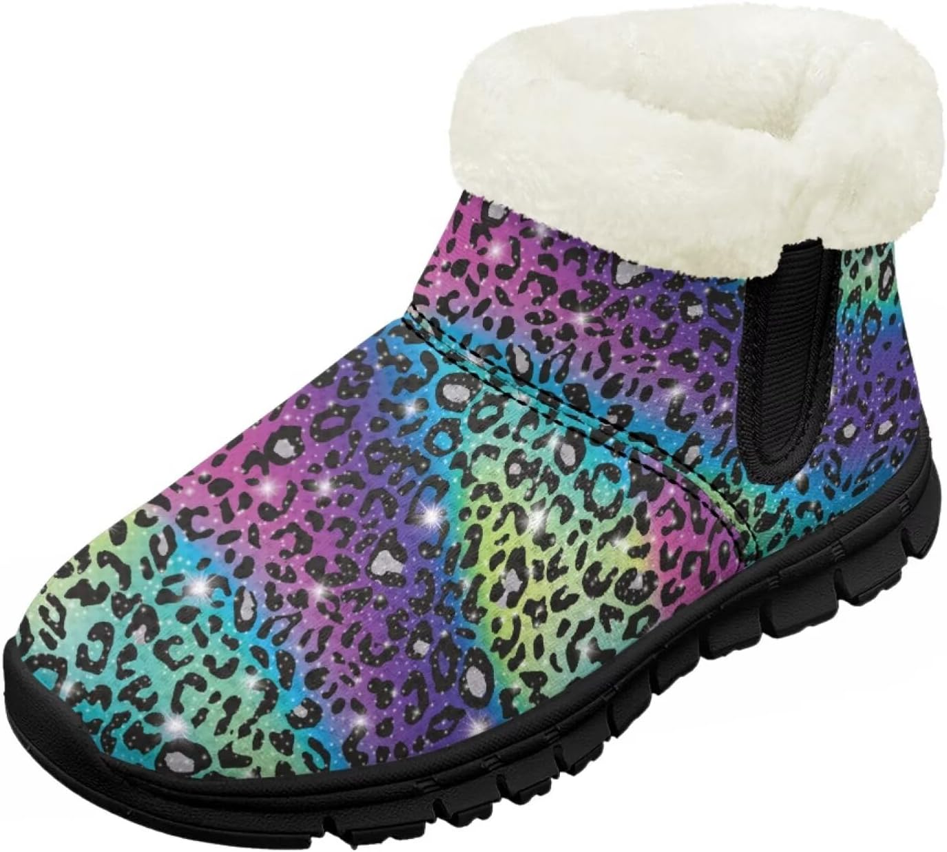 

Детские зимние ботинки для девочек с меховой подкладкой, короткие, с противоскользящей подошвой, легкие, теплые ботиночки на молнии Pointodoor, Color Leopard Print