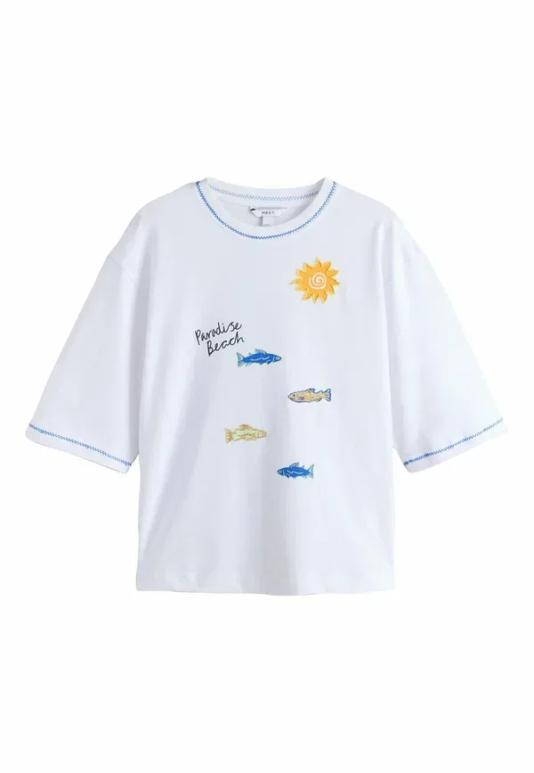 Футболка Next Regular fit beaded graphic short sleeve crew neck t-shirt, белый — фото 4