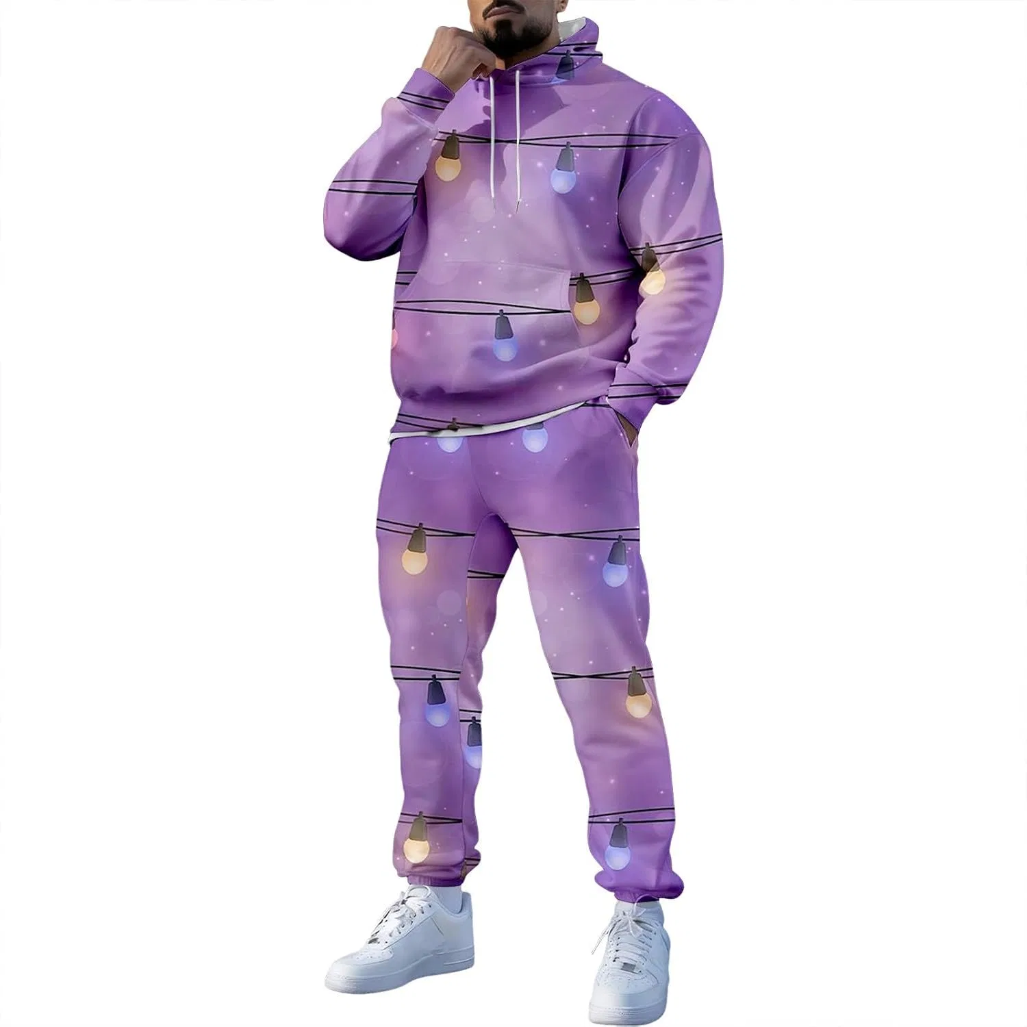 Мужской спортивный костюм с рождественским принтом, 2 предмета, C-dark Purple
