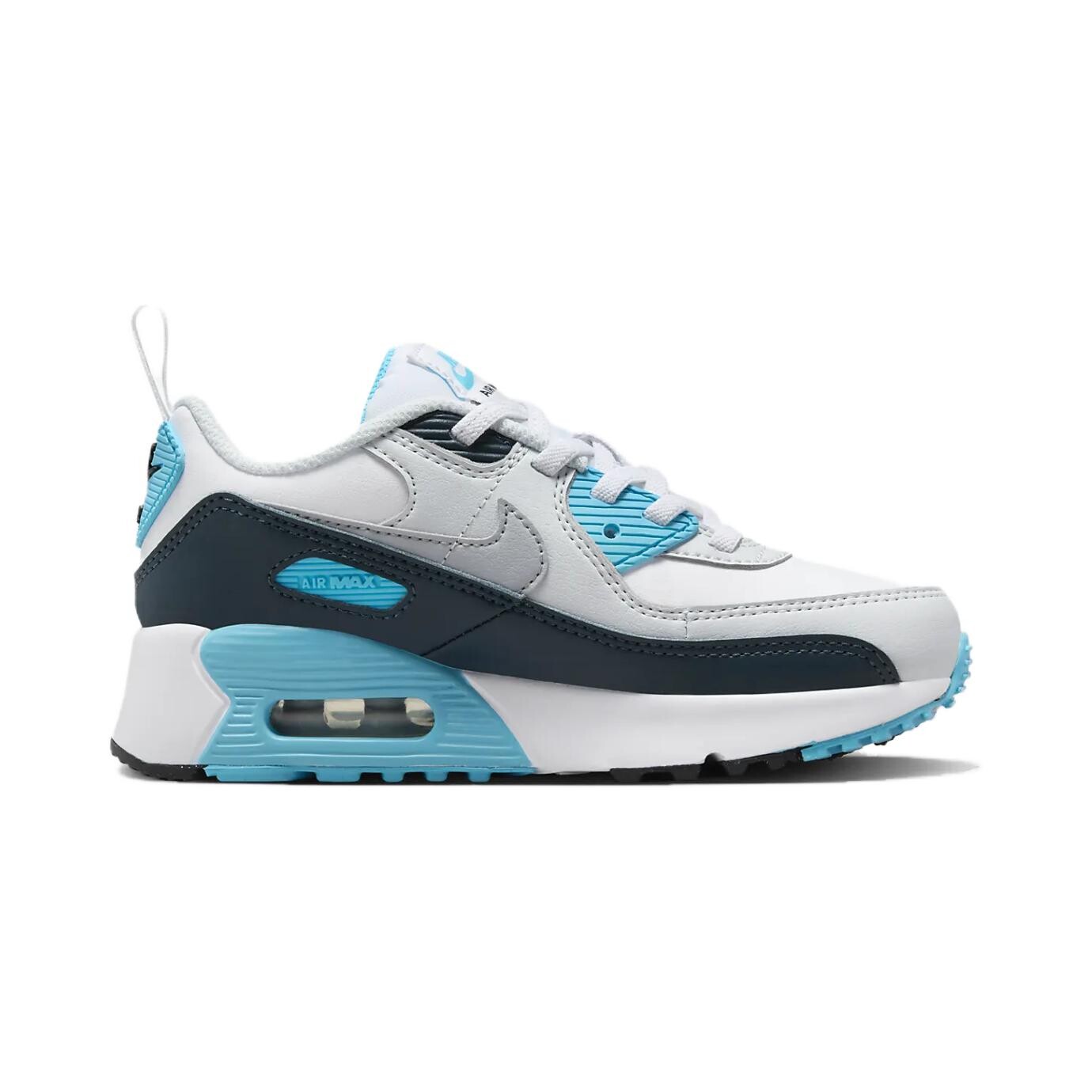 Кроссовки Air Max 90 Kids PS Low-top Белые / Балтийский синий / Темно-синий / Волчий серый Nike, белый/синий — фото 2