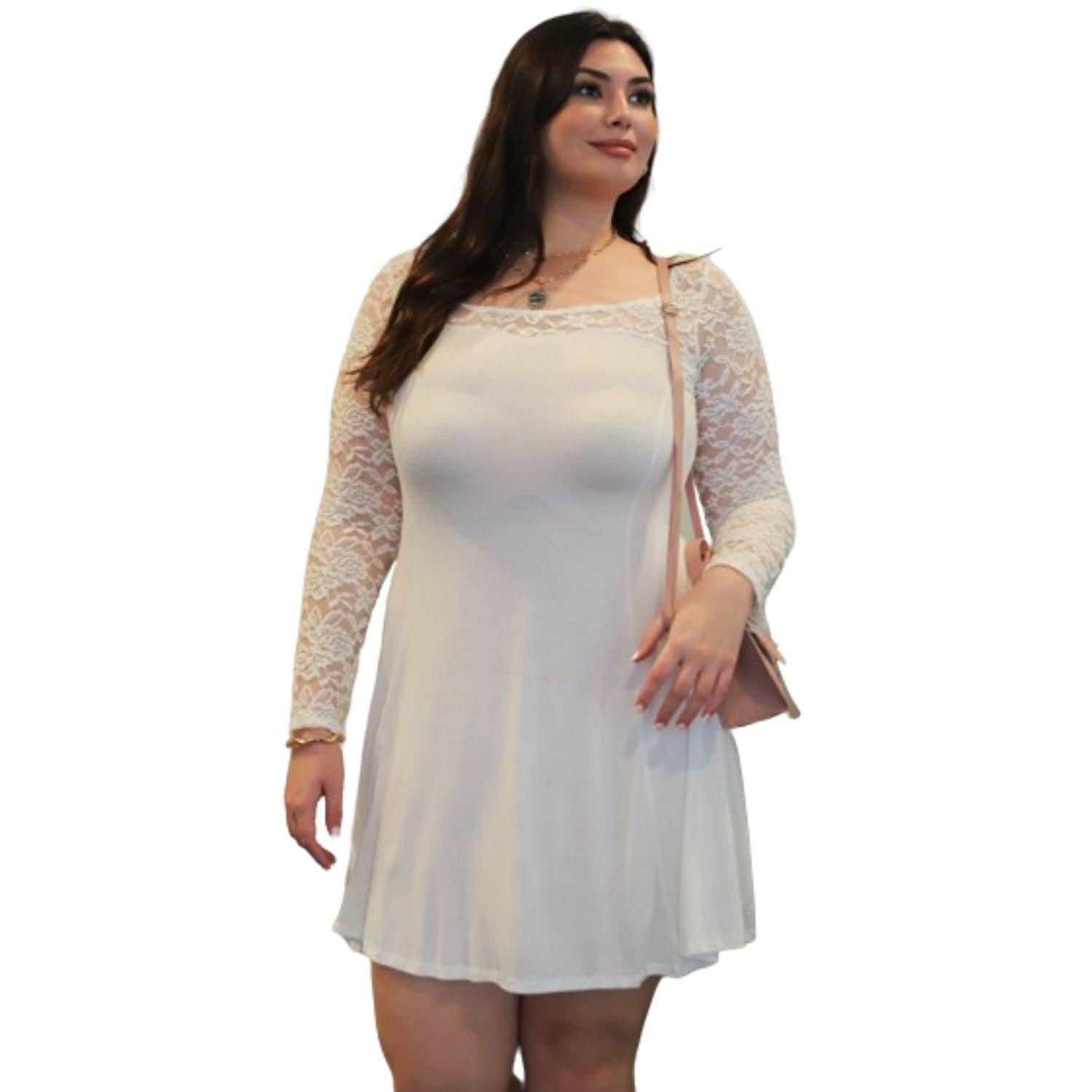 

Плюс кружевное мини-платье с длинными рукавами FASHNZFAB, слоновая кость