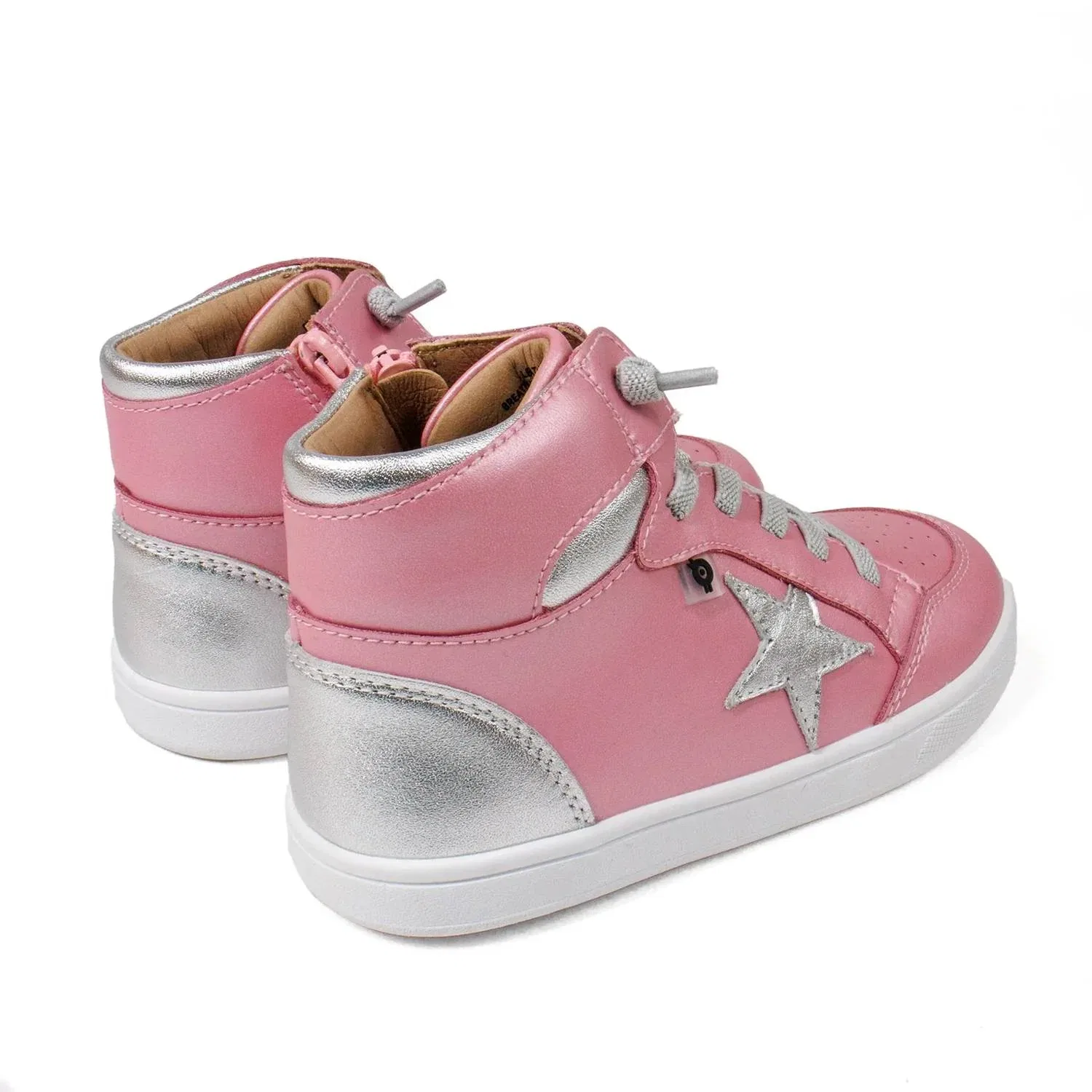 Детские кроссовки для девочек кожаные с эластичными шнурками Starling High Top Old Soles, Pearlised Pink — фото 4