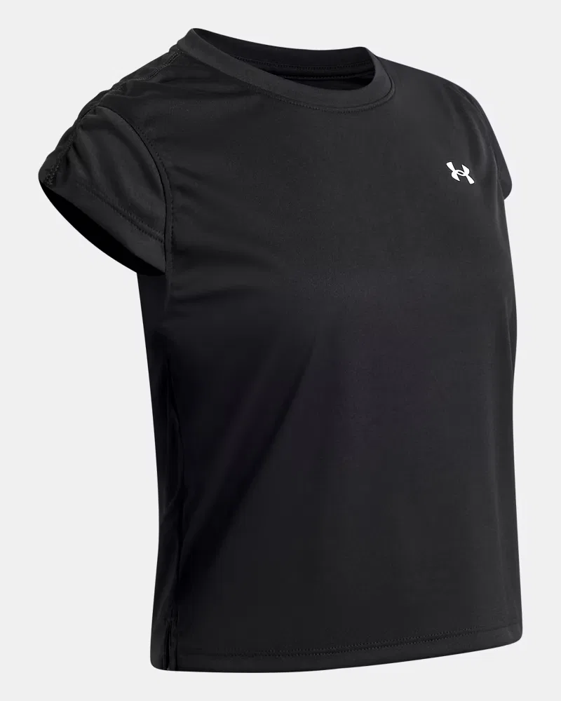 Футболка для девочек с драпировкой по боку UA Tech Ruched UnderArmour, Black/White — фото 3