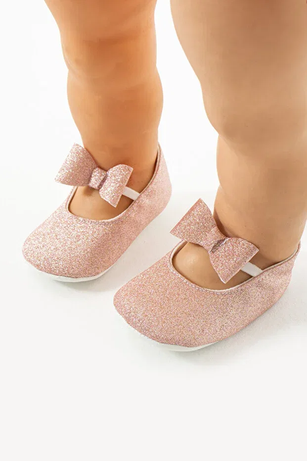 Детские балетки для девочек с блестящим бантом Yummy Kids, Powder — фото 3