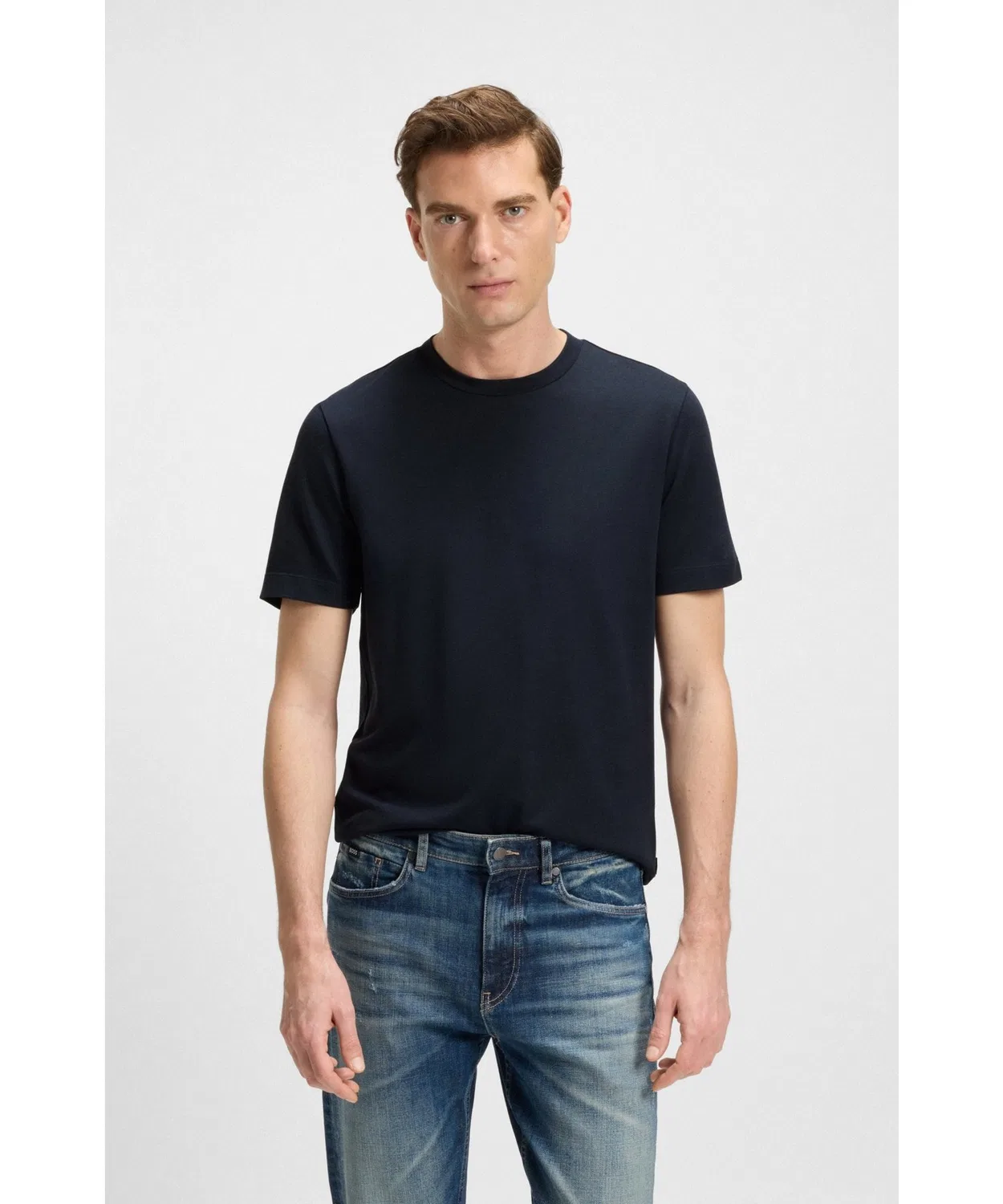 Мужская футболка из хлопкового пике Regular Fit BOSS, Dark Blue