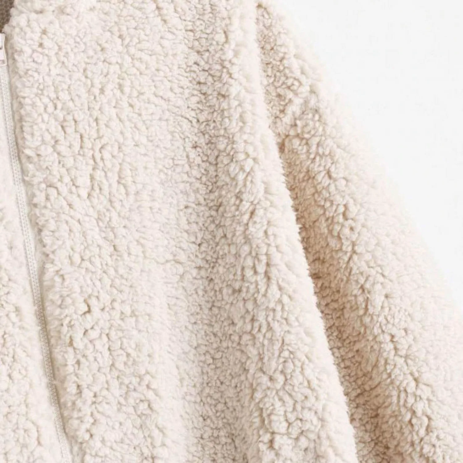 Женская куртка на молнии с капюшоном из флиса, Beige — фото 3