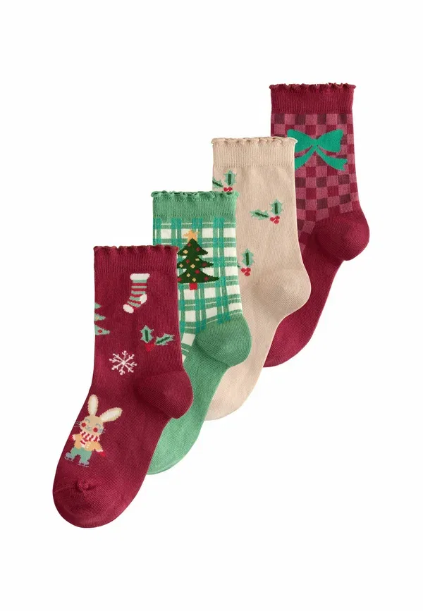 Комплект из 4 пар носков, клетка, Christmas 4 pack, Next, красный, зеленый и кремовый