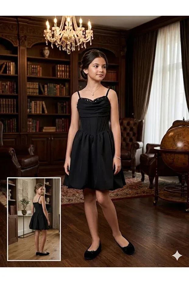Детское платье для девочек с пайетками Sequins Erkut, Black
