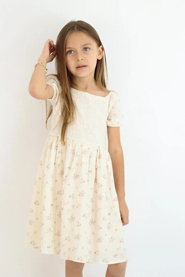 Детское платье для девочек хлопковое Lacy muslin dress Miababy, Powder — фото 4