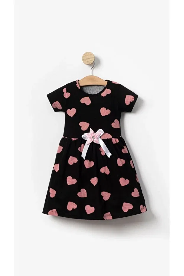 Детское платье для девочек с принтом Comfortable use black heart printed girl's summer combed cotton dress Aden Kids, Black Heart — фото 3