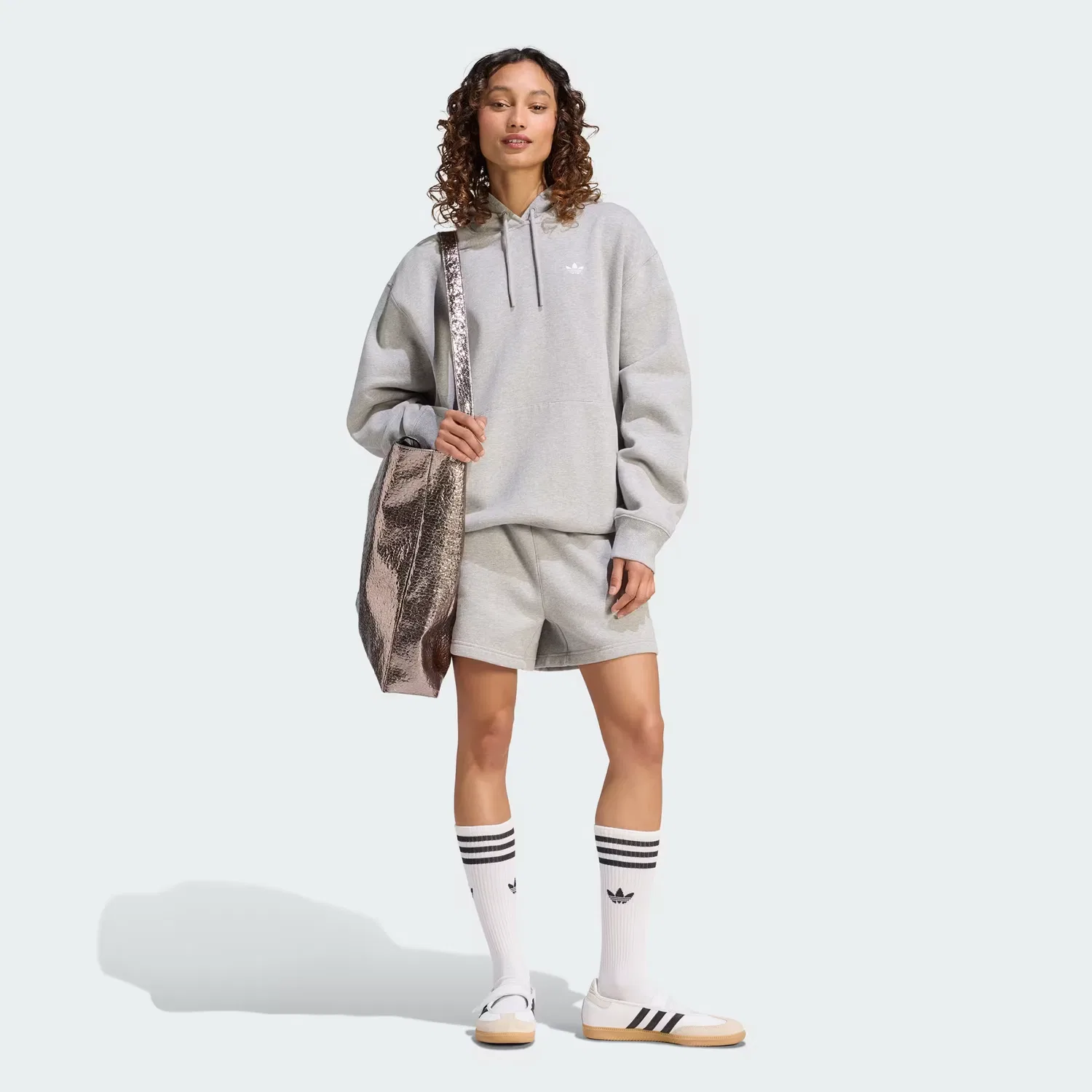 Женское худи оверсайз из флиса Essentials Adidas Originals, серый меланж — фото 3