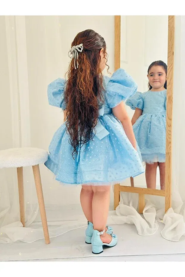 Детское платье для девочек с сердцем Vintage New Year's Baby Girl Dress Linarookids, Blue — фото 4