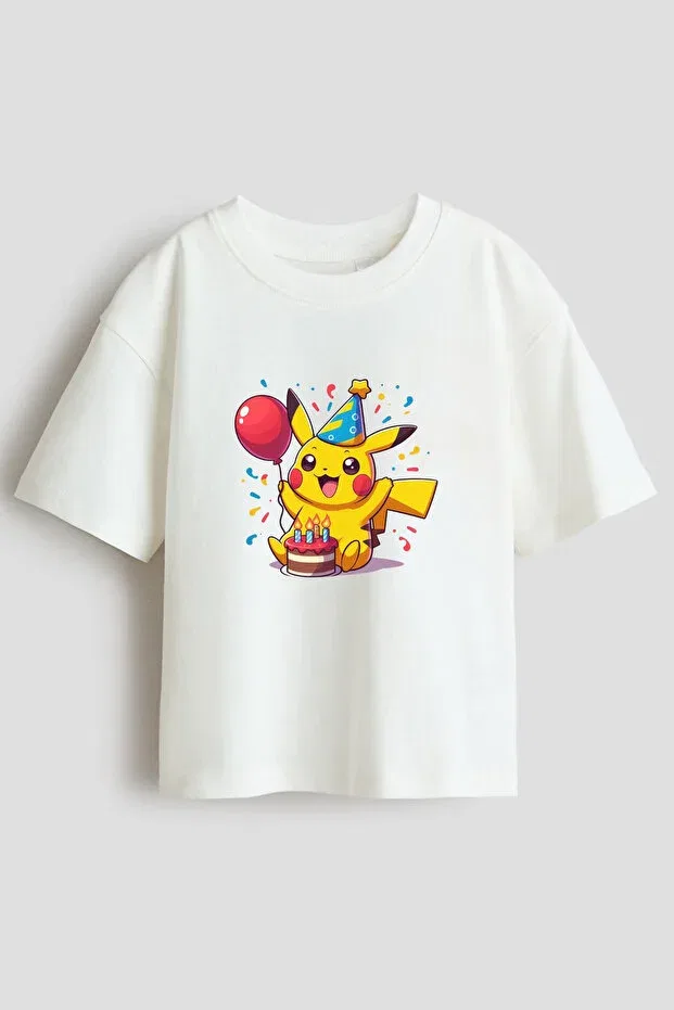 Детская футболка для мальчиков с принтом Birthday Concept Pokemon Pikachu Canlook, White