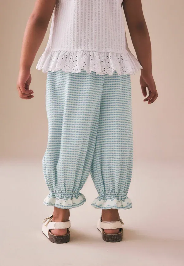 Брюки хлопковые Regular fit bloomer pullon trousers Next Ecru Gingham, синий — фото 3
