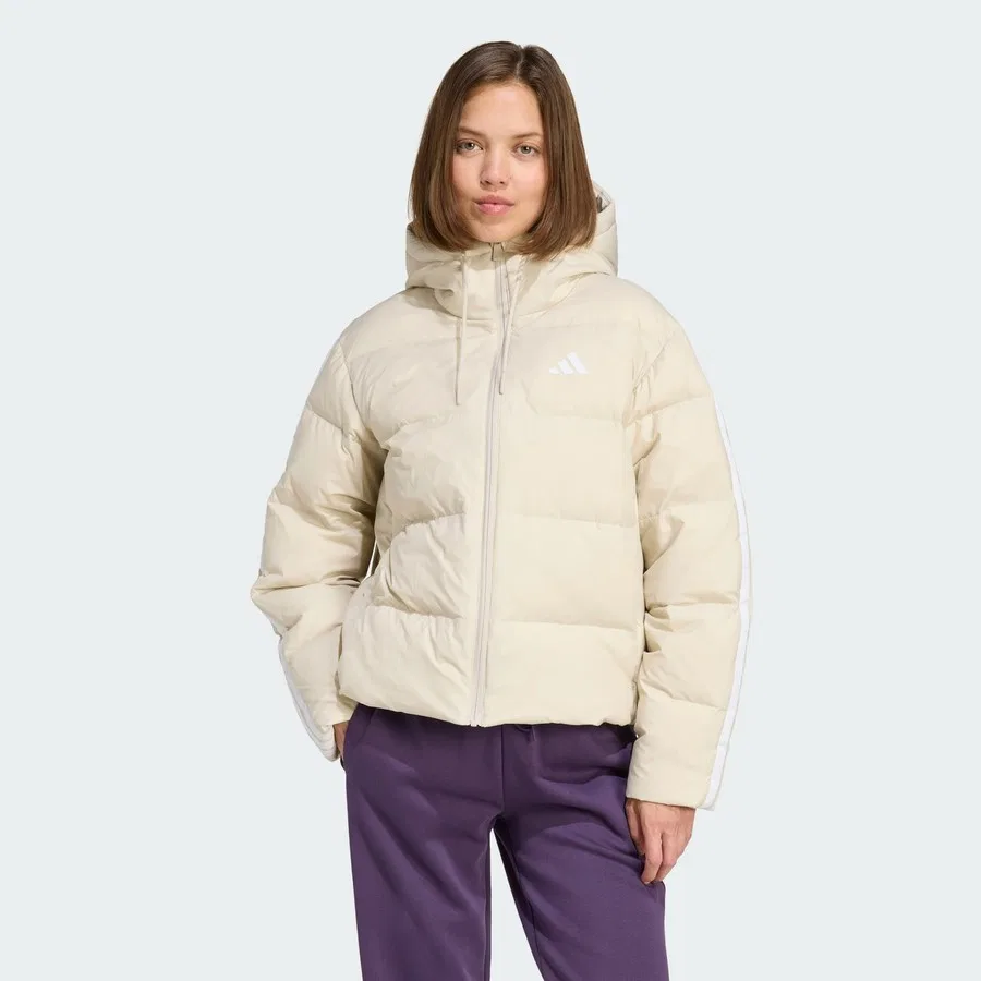 Пуховик с капюшоном Essentials Climawarm 3-Stripes adidas, Бежевый