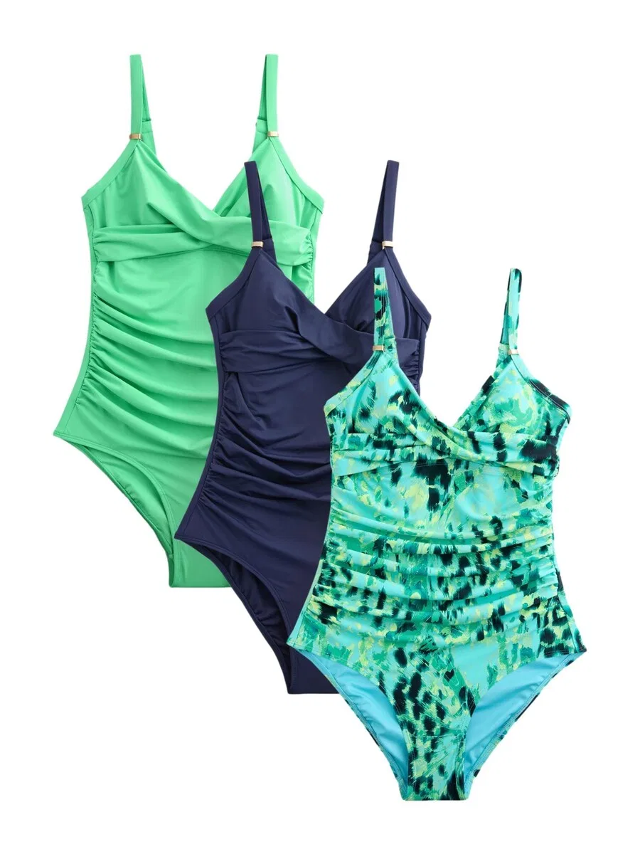 Формирующий купальник Next Triangle Shaping Swimsuit в темно-синем, бирюзовом, зеленом и светло-зеленом цветах