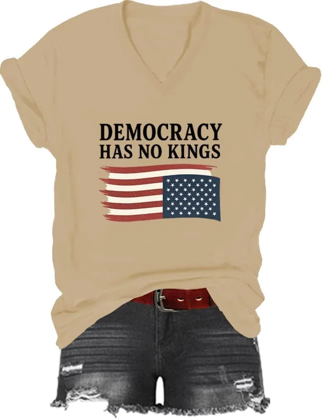 Мужская футболка с принтом Democracy Has No Kings, Khaki