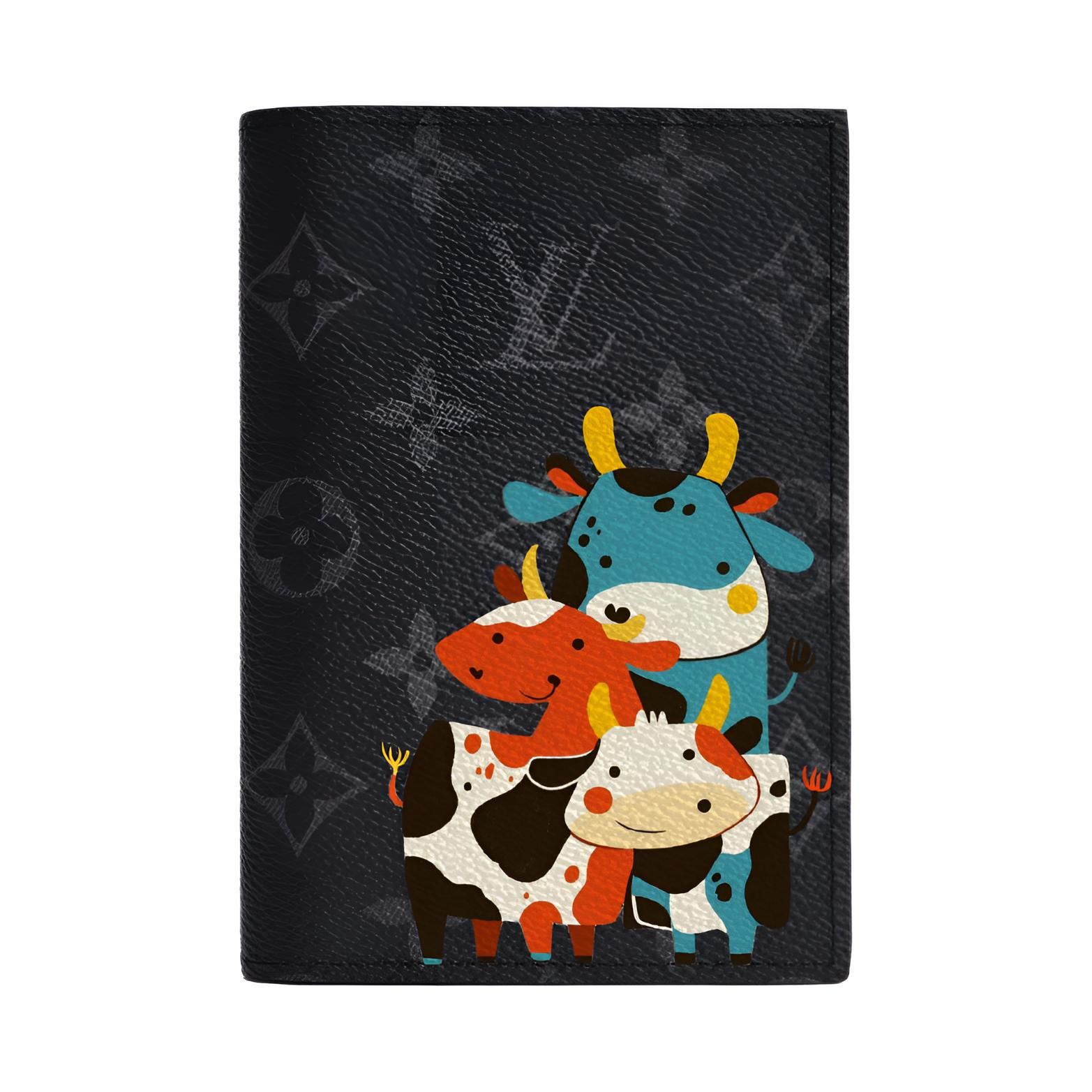 

LOUIS VUITTON Кожаный паспортник для мужчин черный серый, Cow