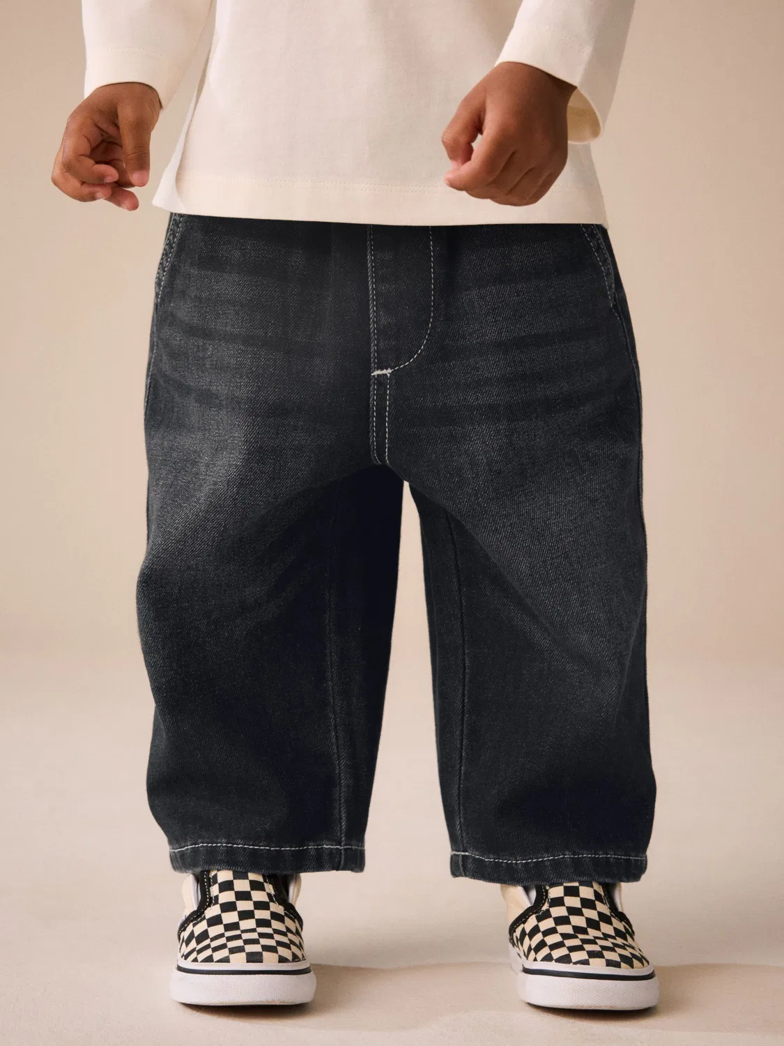 Джинсы широкие на регулируемом поясе Next, Black Denim