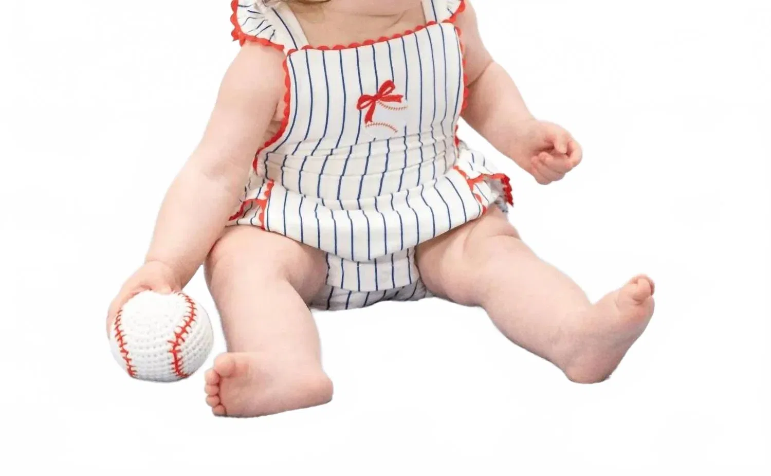 Детский комбинезон-солнцезащитный с принтом в полоску и оборками Ric Rac Baseball Stripe Angel Dear, White — фото 3