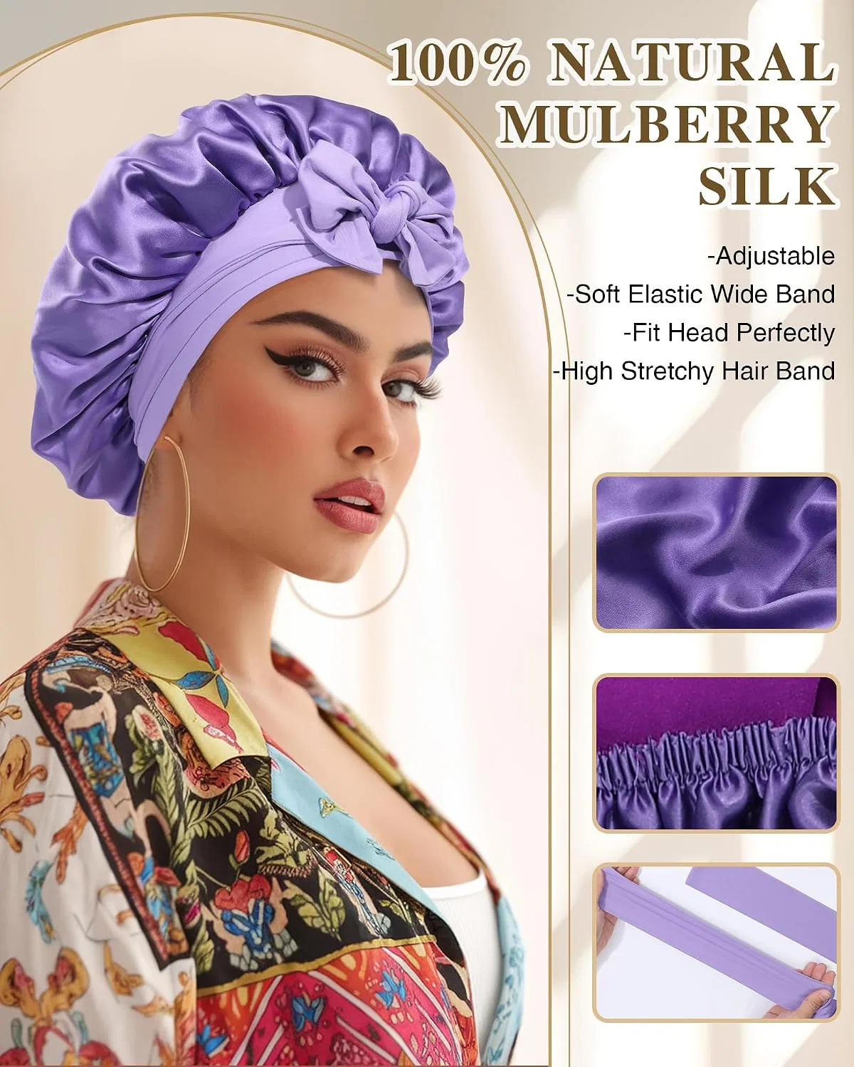 Шапочка для душа 100% Mulberry Silk, Double Layer, CHLINS, Wisteria + Purple — фото 4