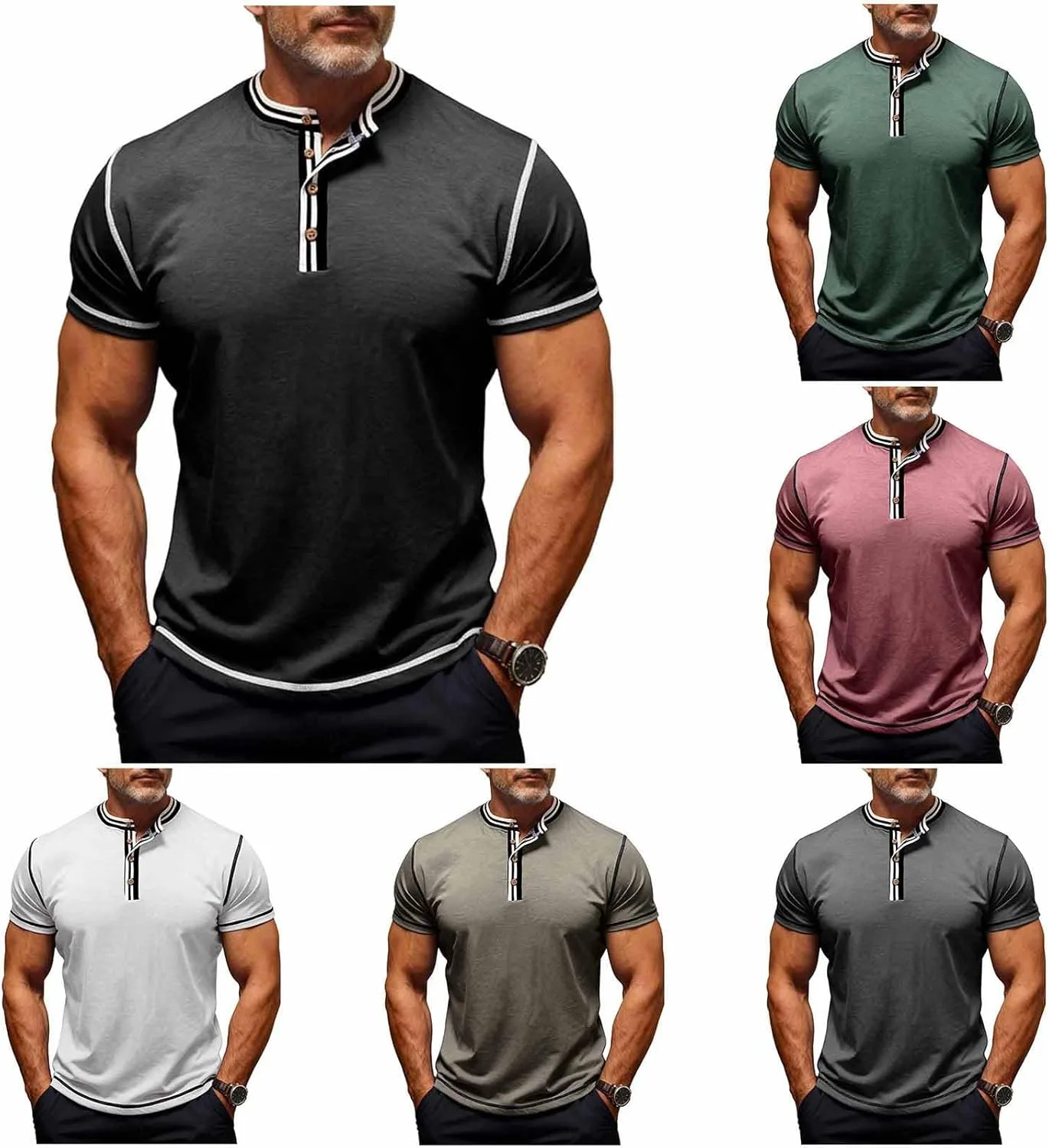 

Мужская футболка Henley с коротким рукавом, хлопок, базовая Lmdudan