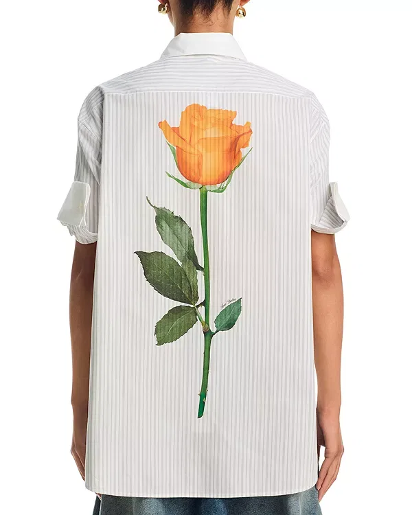 Женская рубашка с принтом Yellow Rose Striped Cotton Shirt Acne Studios, White/Grey — фото 3