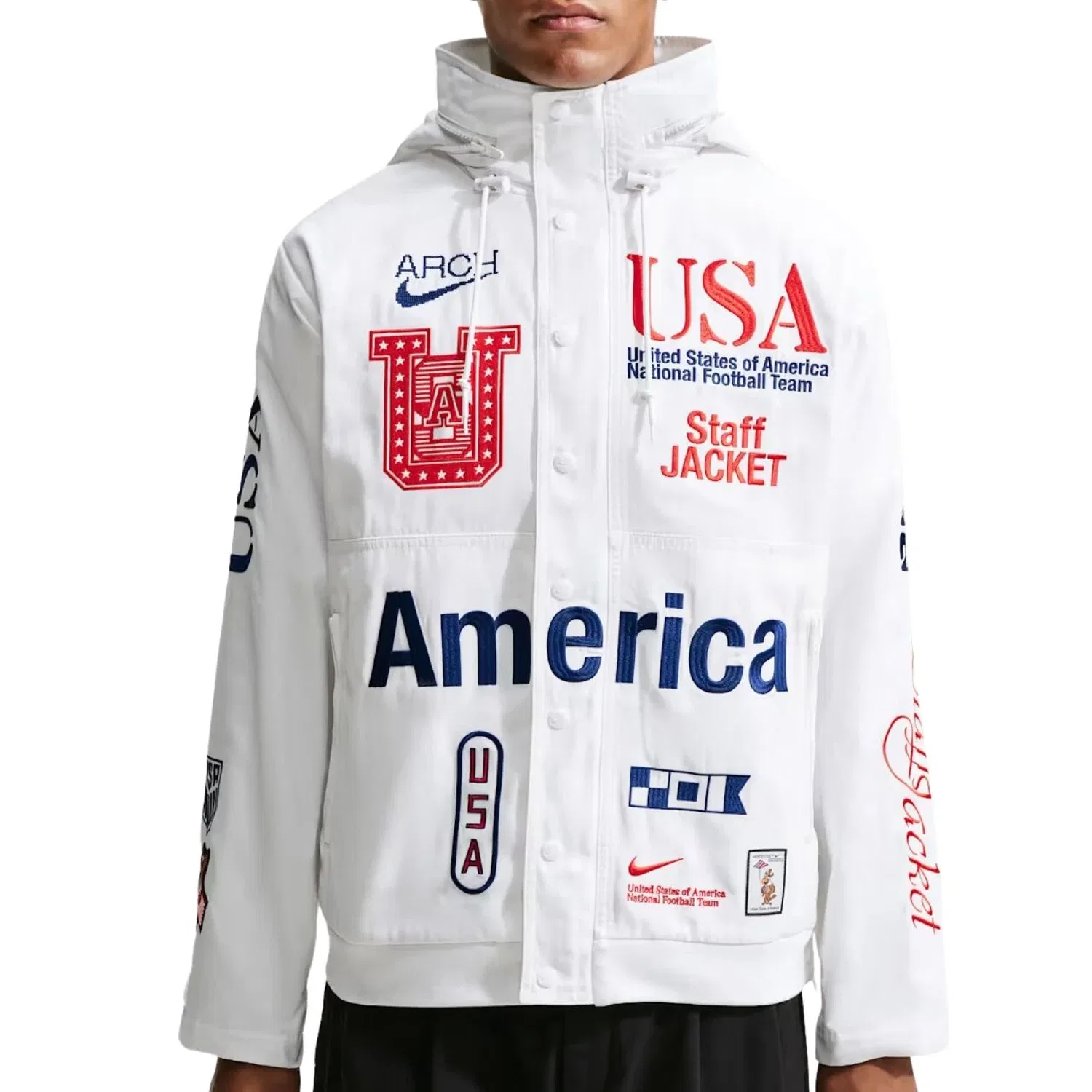 Мужская куртка с принтом Nike x USA x V.A.A. Cryoshot Woven Staff Jacket, белый — фото 3