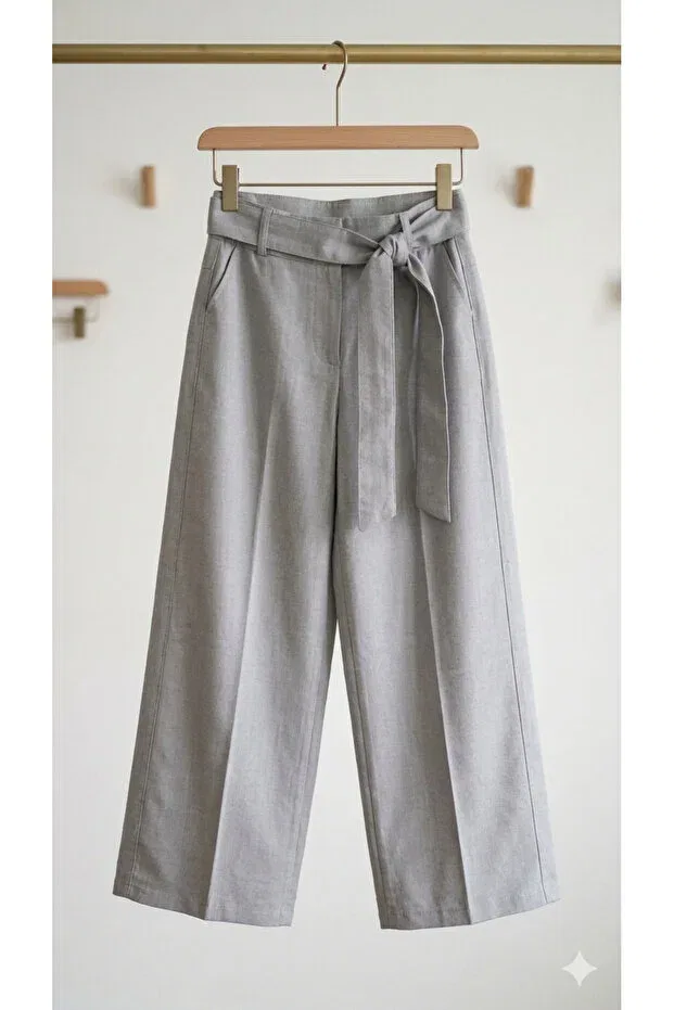 Детские льняные брюки для девочек с поясом Ada Yildiz Kids, Gray — фото 3