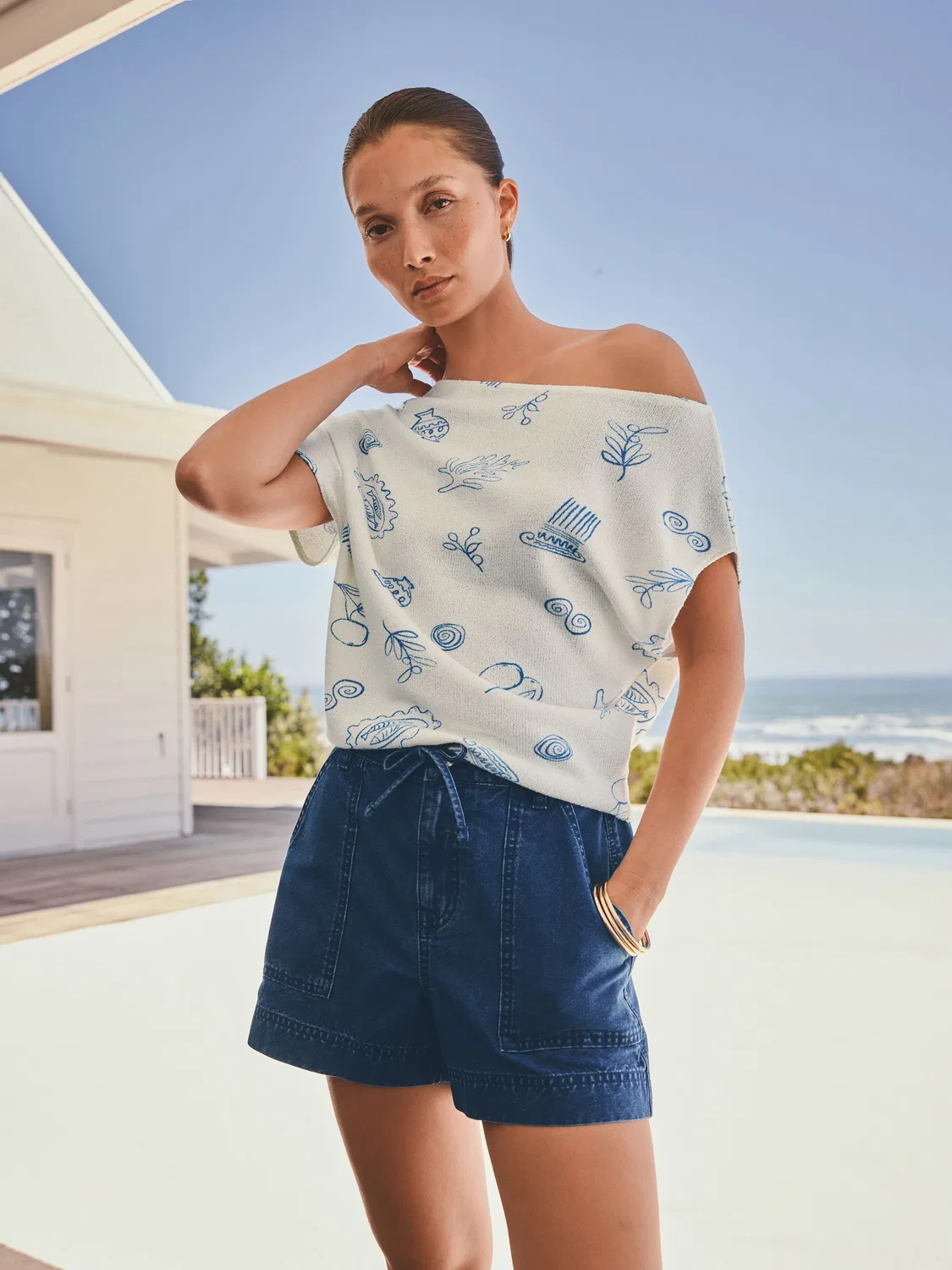 Шорты утилитарные Mid Blue Pull-On Utility Denim Next, синий