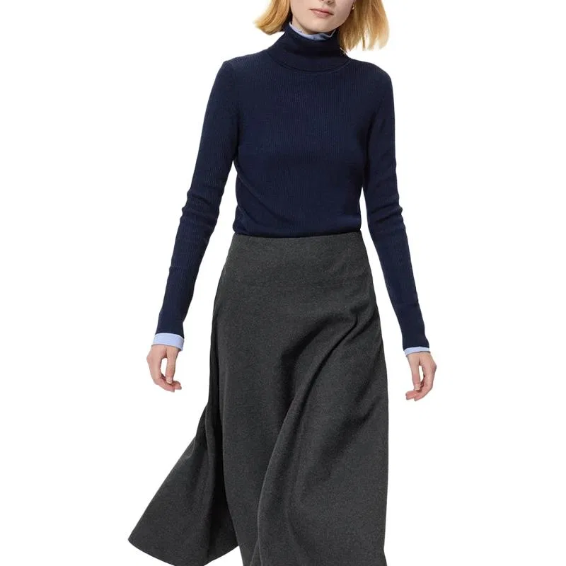 Женский свитер с высоким воротом UNIQLO, Navy Blue — фото 3