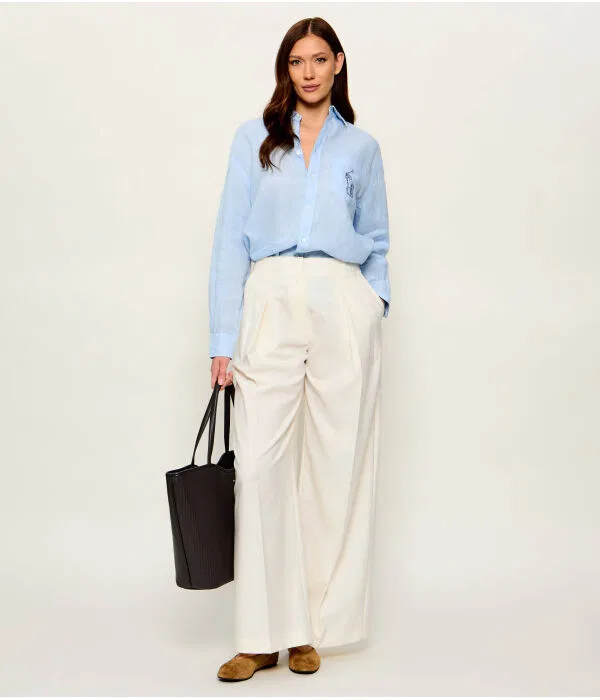 Женская рубашка из льна с моделью Pony Polo Ralph Lauren, Azzurro — фото 2