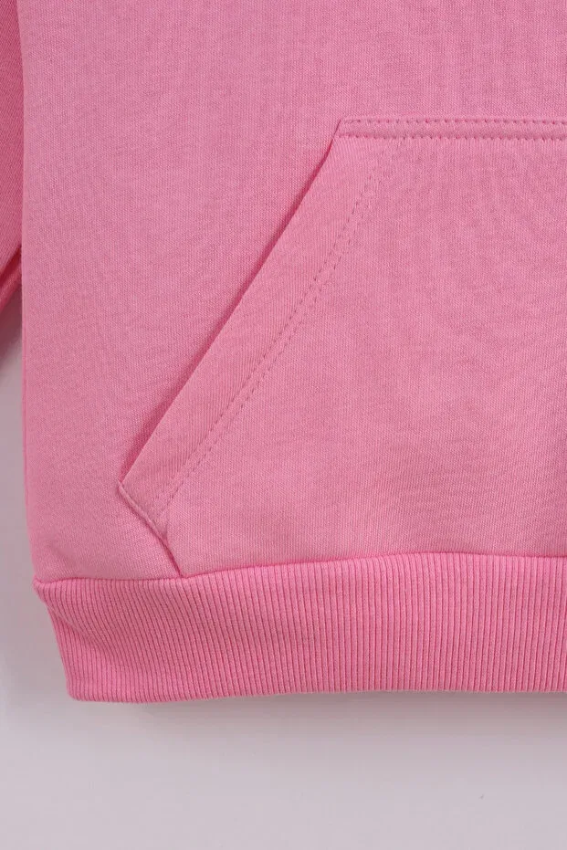 Детские свитшот для девочек с капюшоном Kangaroo pocket hooded winter 3 thread sha fleece-lined weatshir Lovexi, Pink — фото 3