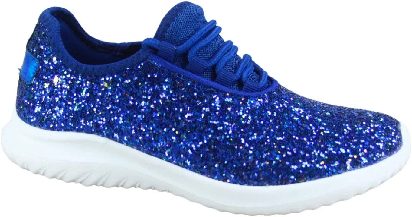 Детские кроссовки для девочек с блестками и кружевом toozon, Royal Blue