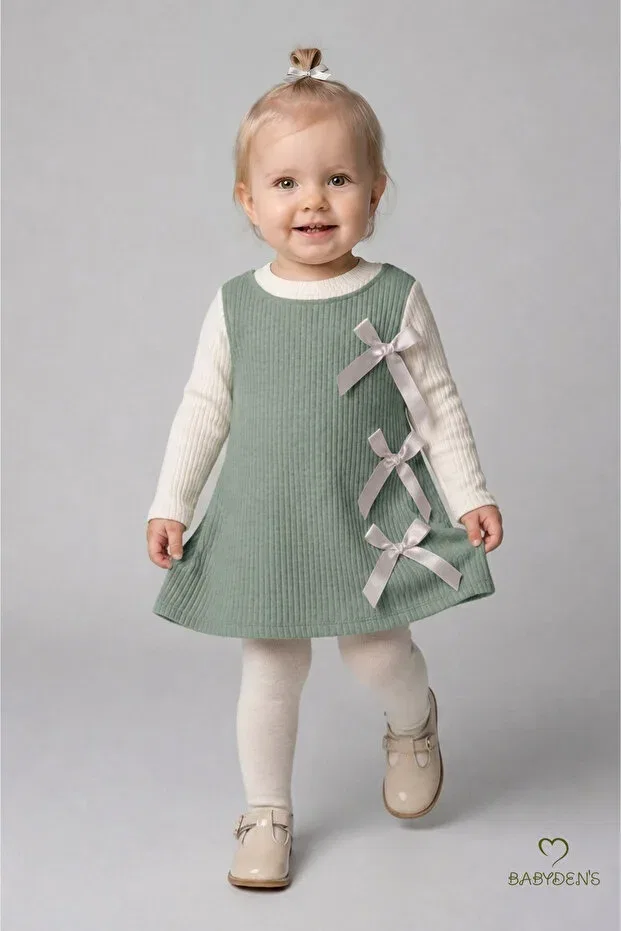Детское платье для девочек хлопковое Ribbed Dress Babyden'S, Khaki