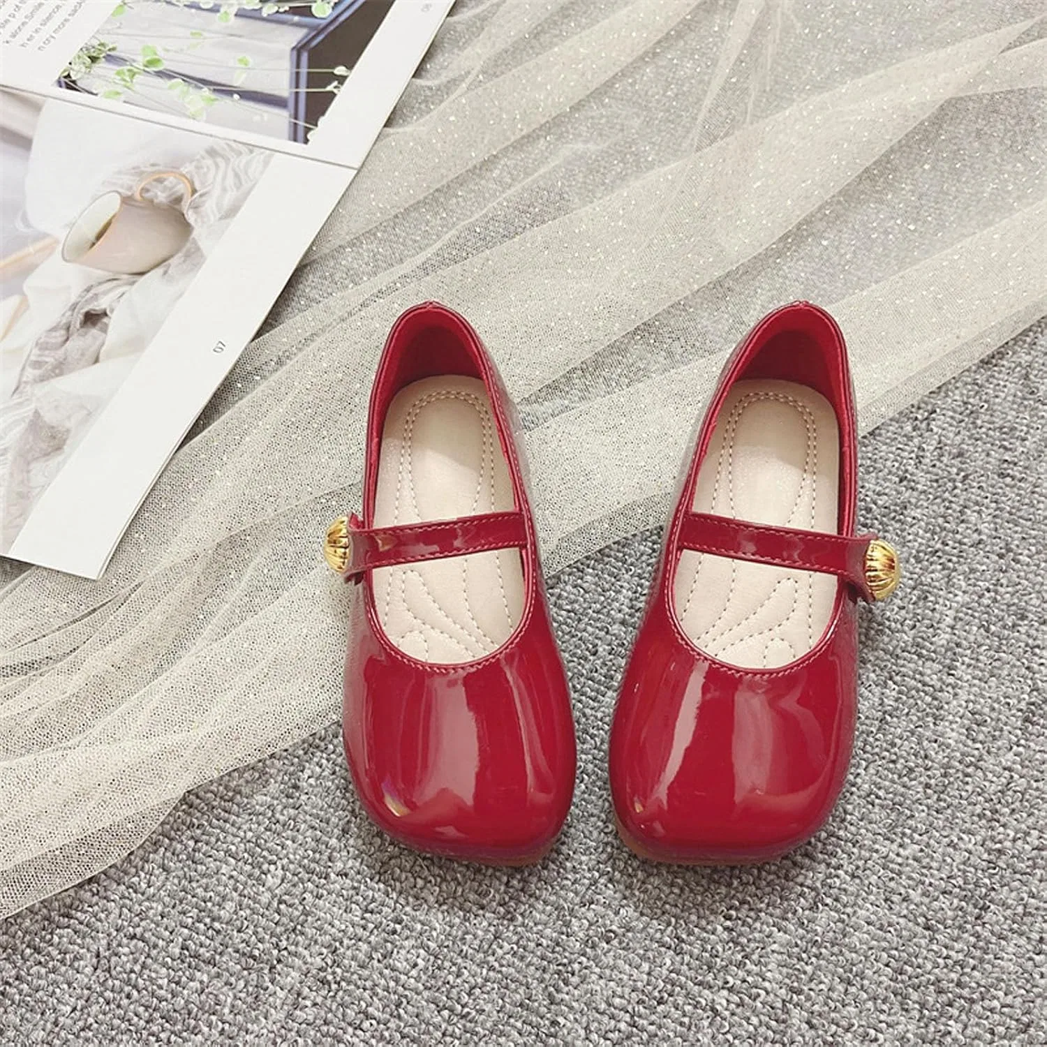 Детские туфли для девочек с принтом, модель Girls' Leather Shoes, бренд, Beige — фото 3