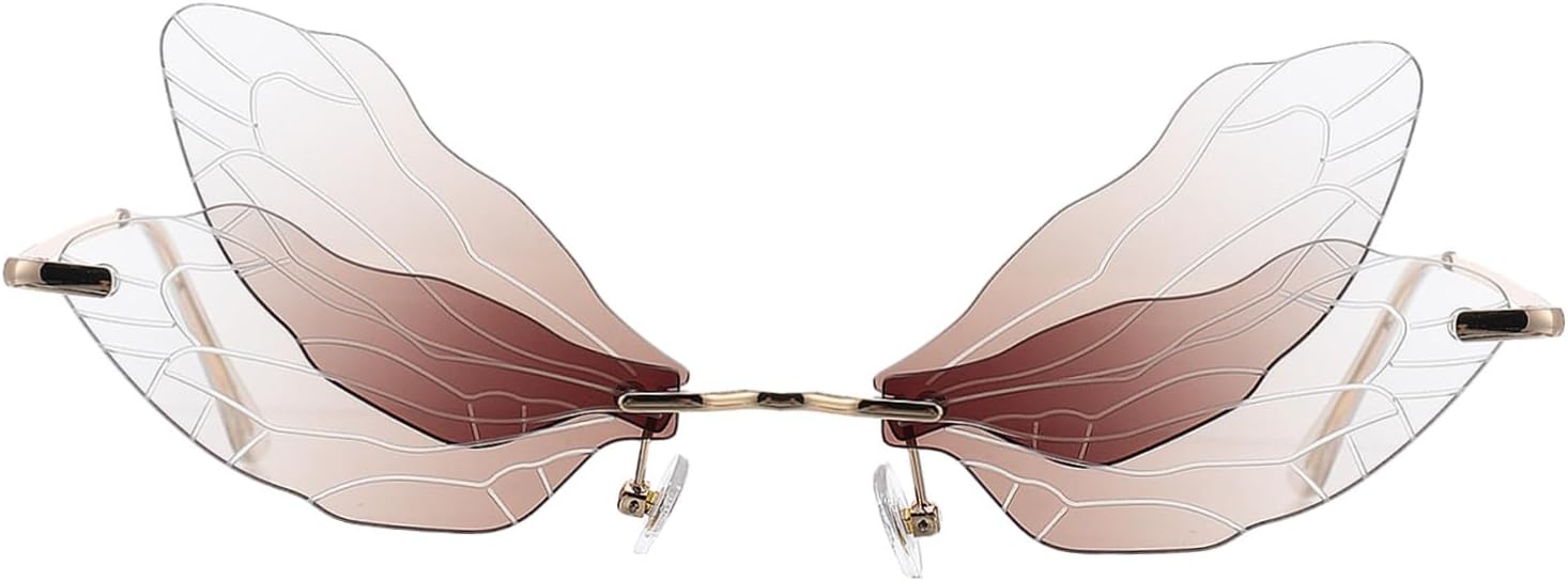

Солнцезащитные очки с крыльями стрекозы, без оправы, нестандартной формы, для женщин и мужчин, модные, для вечеринок, активного отдыха, вождения, аксессуары, коричневые линзы COLLBATH, Brown
