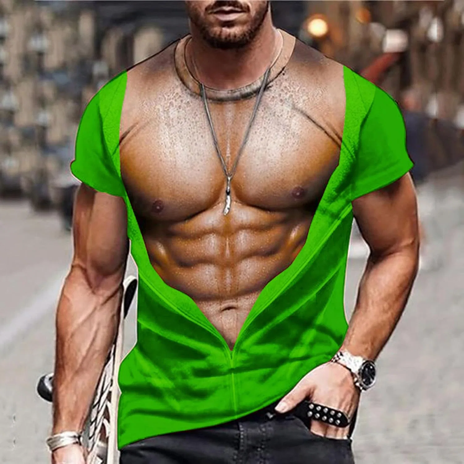 Мужская футболка с графическим принтом Oversize Generic, Green — фото 2
