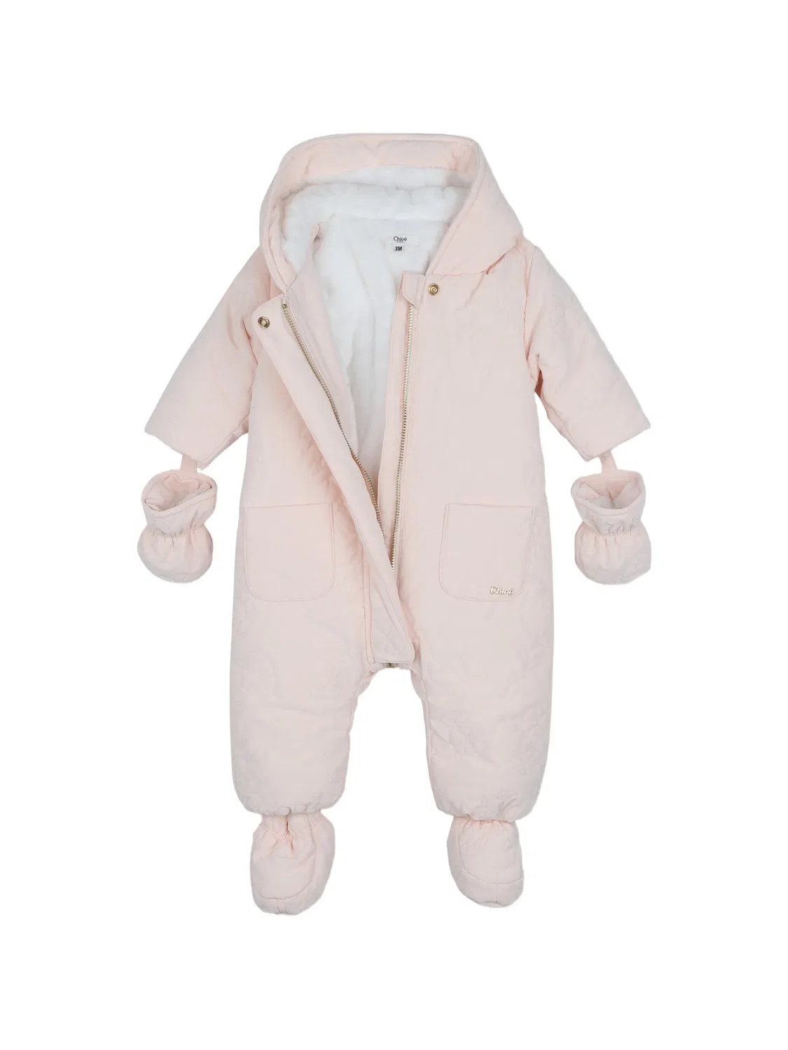 Комбинезон с капюшоном и цветочной вышивкой Chloé Kids, розовый — фото 4