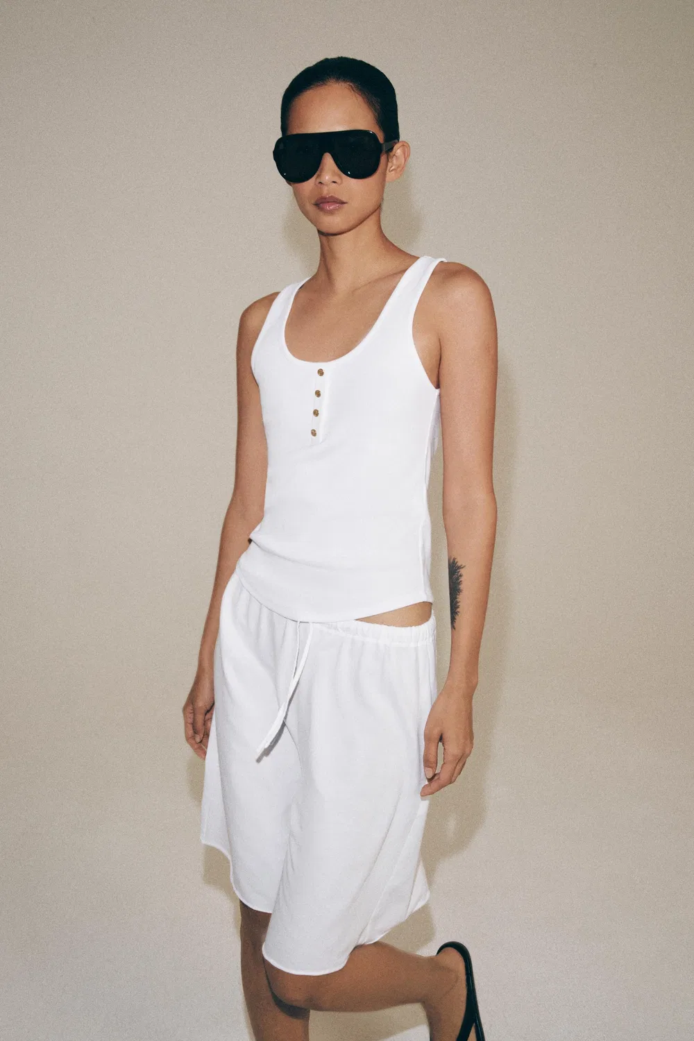 Рубашка на пуговицах из смеси хлопка ZARA, White — фото 3