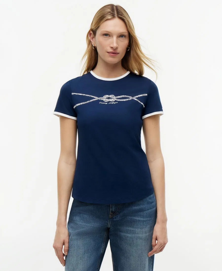 Футболка с контрастной окантовкой Tommy Hilfiger, Dark Night Navy