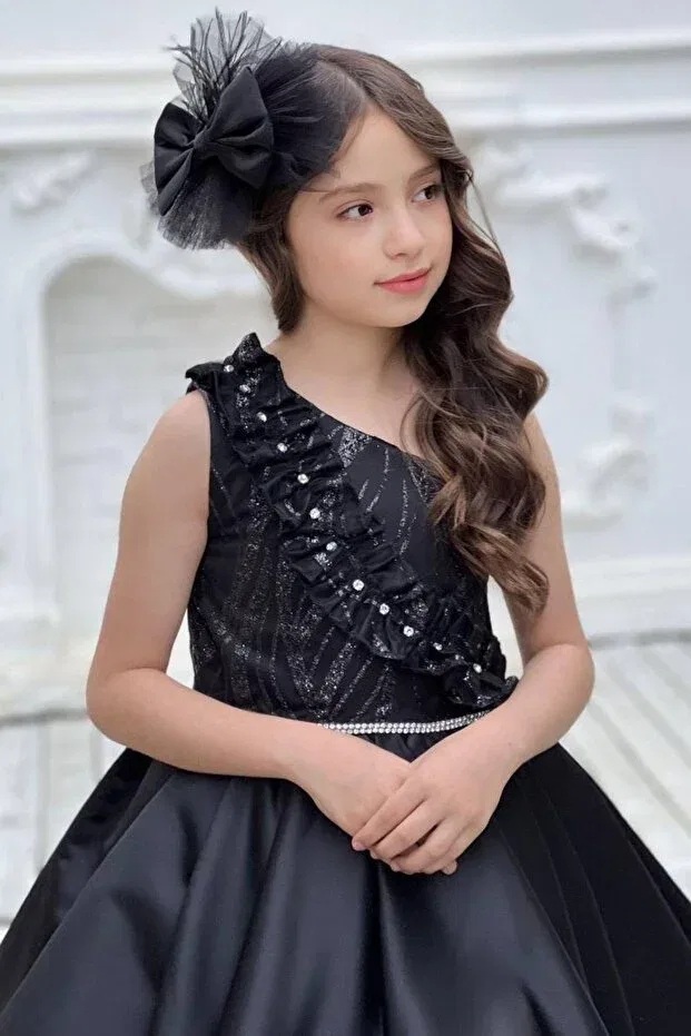 Детское вечернее платье для девочек с одним плечом Basics Riccotarz, Black — фото 4