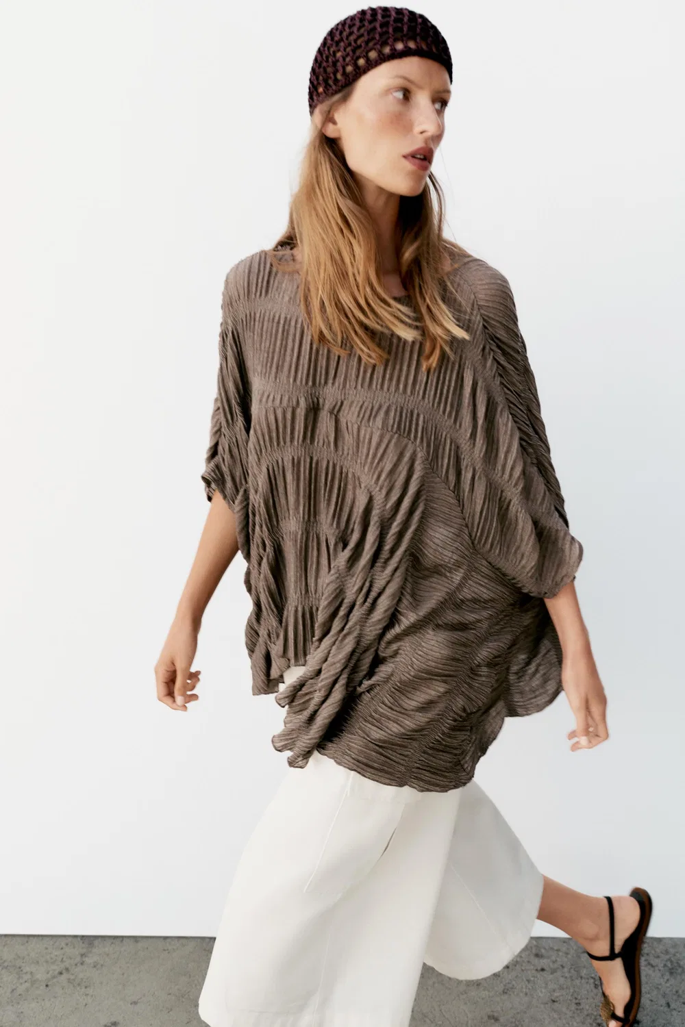 Текстурированный топ в стиле "кейп-код" ZARA, Mink — фото 4