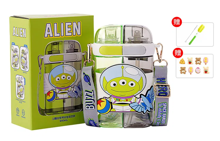 Детский стакан с трубочкой и щеткой, 640 мл, Disney, Mug Brush+Straw Brushes+3D Stickers*8+Keychain, Multicolor — фото 3