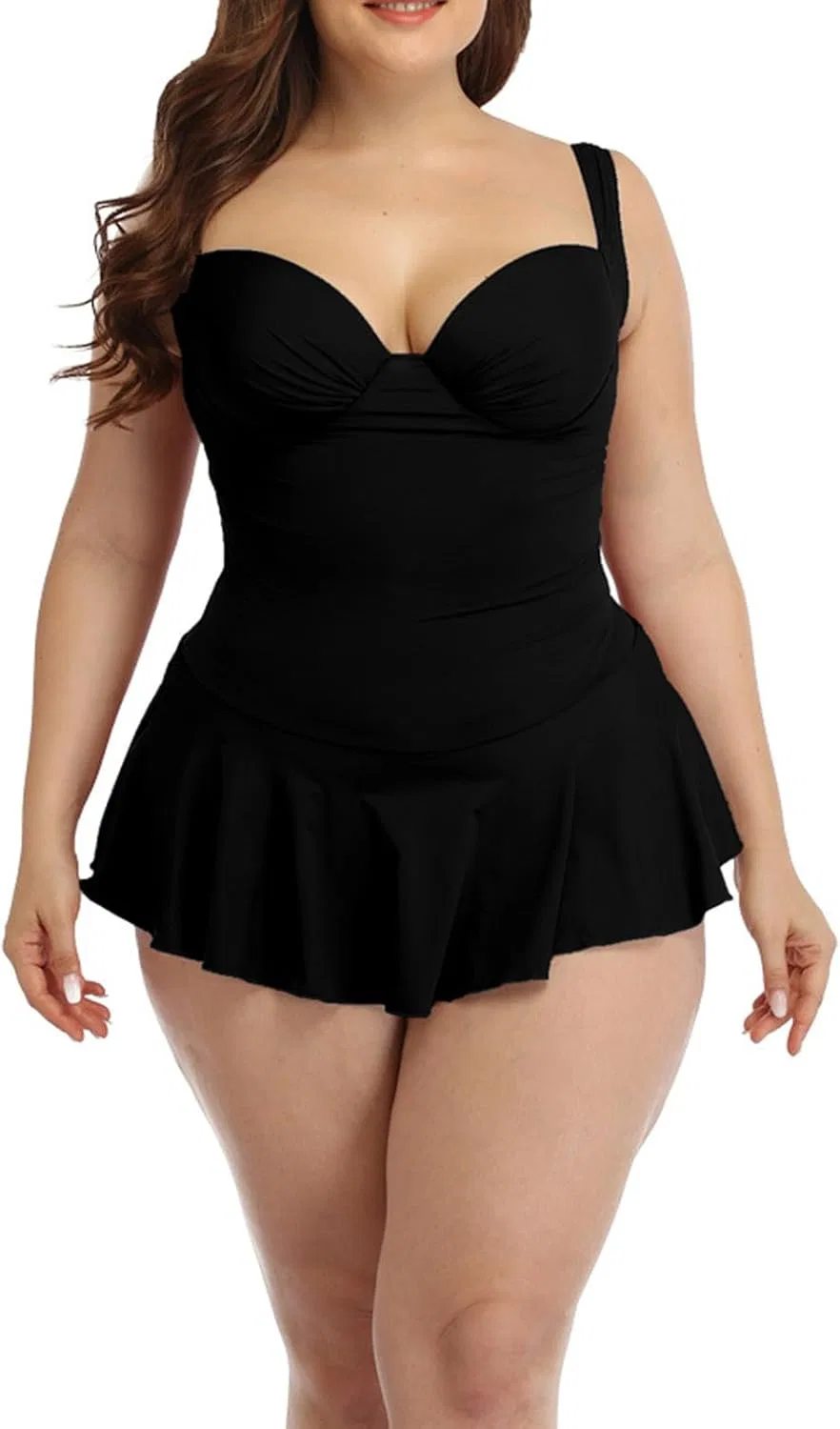 Женский слитный купальник с утяжкой живота Tankini, Black — фото 2