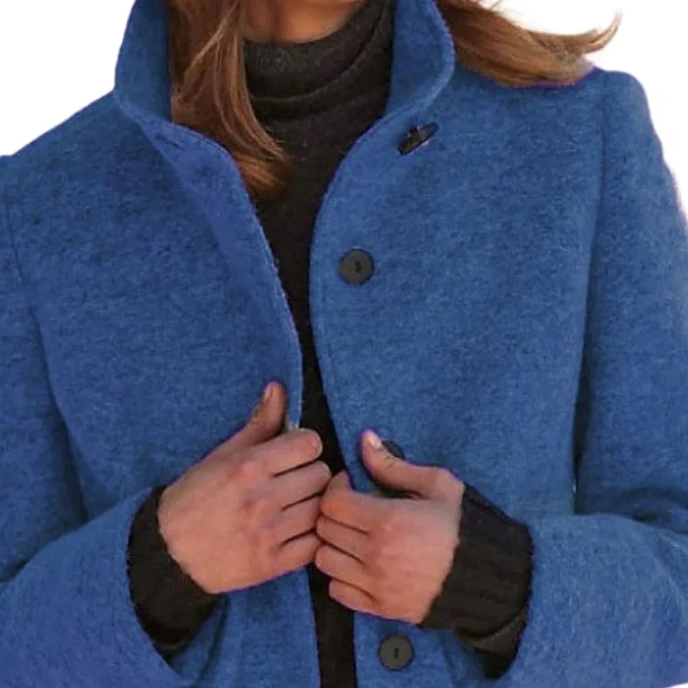 Женское шерстяное пальто с двубортной застежкой Vintage Casual, Blu A — фото 3