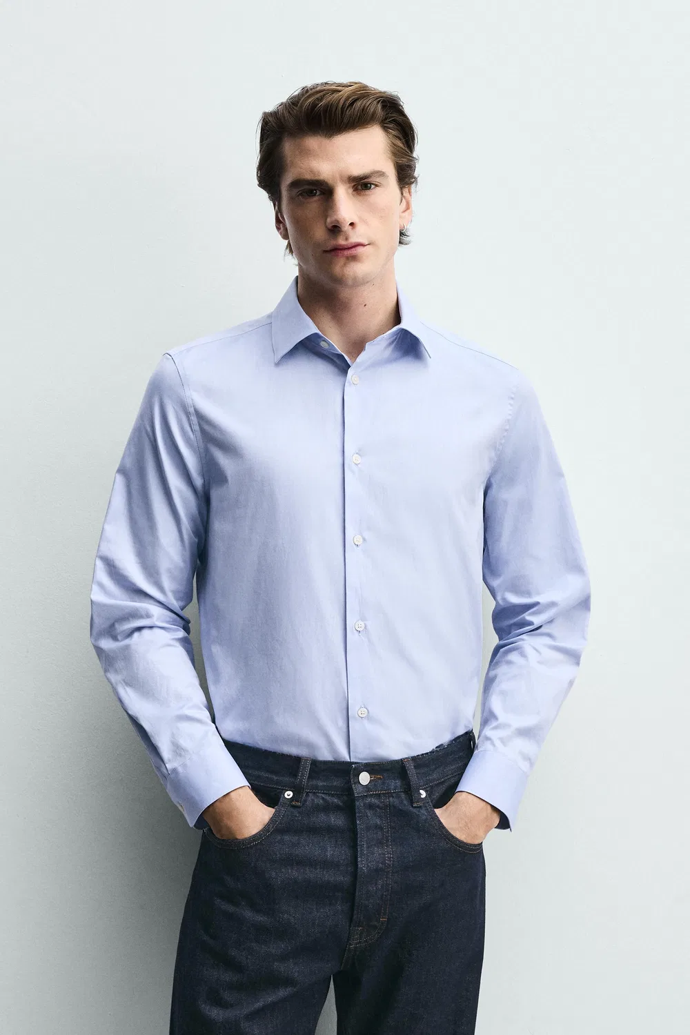 Рубашка стандартного кроя ZARA, Sky Blue — фото 2
