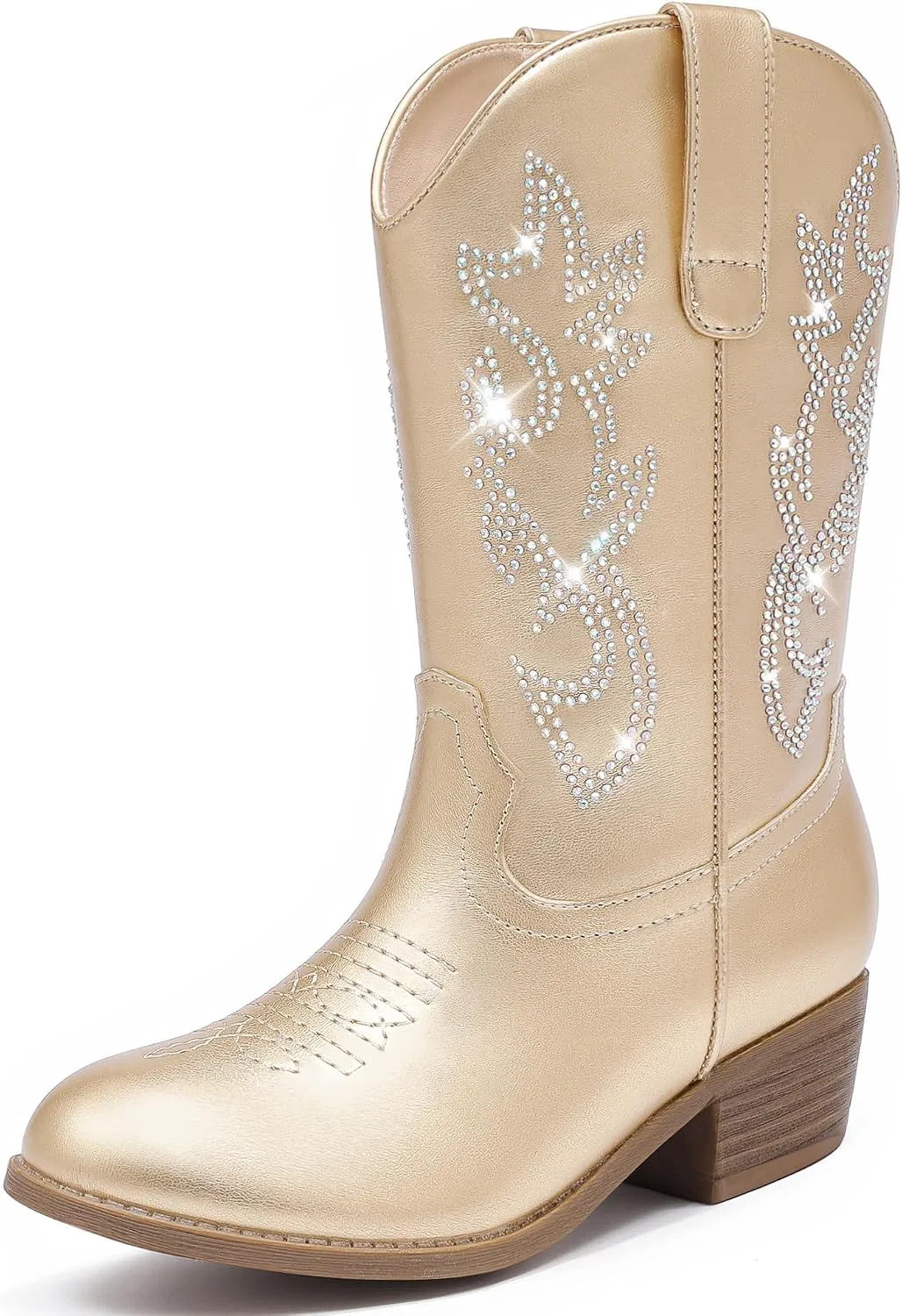 Детские сапоги для девочек с принтом Cowboy Boots for Girls Rhinestone Cowgirl Boots Little Big Kid LAURMOSA, Gold Rhinestone