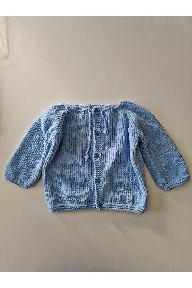 Детский кардиган с воротником Питер Пэн Hobby Cafe Hand Knitted Butik, Blue — фото 2
