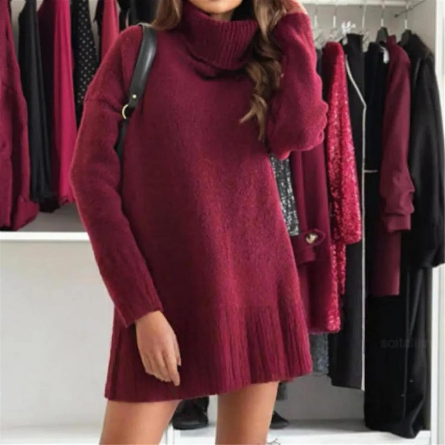 Женское платье-свитер с водолазкой и кружевным подъюбником, Rose Red — фото 3